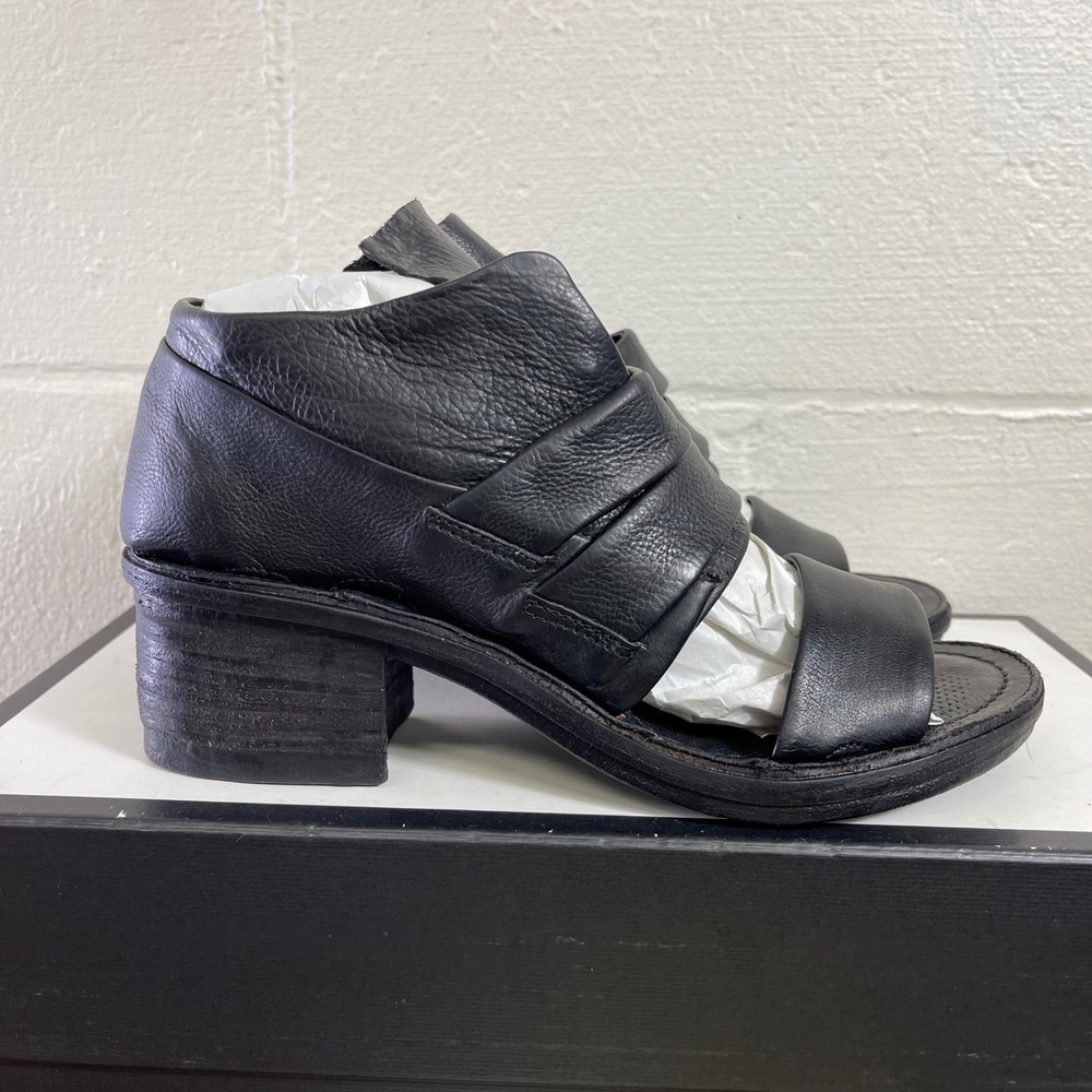 A.S.98 Kayne Black Leather Strappy Heeled Sandals Side Zip Block Heel 39 EU/9 US